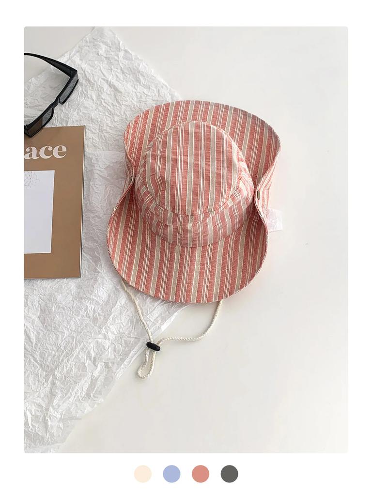 Stripesd Fisherman Hat Women's Summer New Large Brim Lanyard Sun Hat Outdoor Camping Style Hiking Mountaineering Hat Bucket Hat