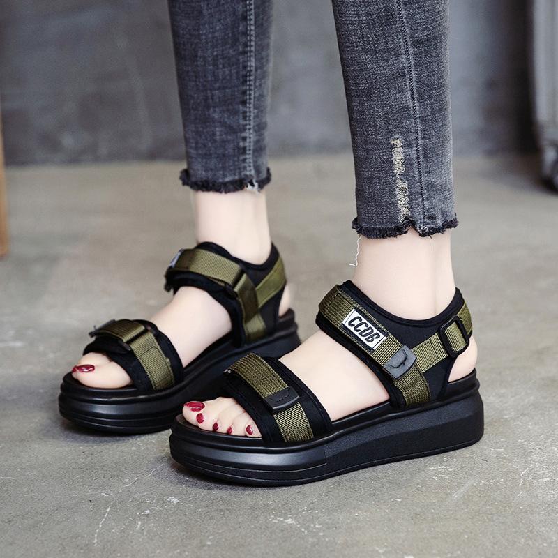 Sports Sandals Women's Summer 2025 New Fashion Dad Muffin Shoes Thick-soled Wedge Heel Flat-soled Beach Shoes