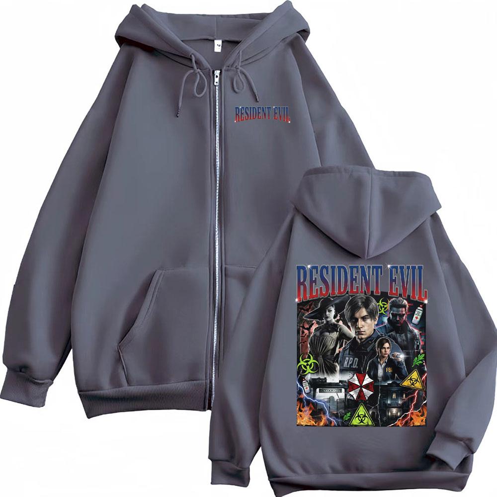Resident Raccoon Police Dept Zip Up Hoodie Leon Kennedy Zipper Hoodies Men Women Vintage Style Jacket Sweatshirt