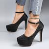 Women's High Heels  New Style Semi-Uppered Thin Heel Waterproof Platform Buckle Fashion Shoes Large Size Strap Shoes