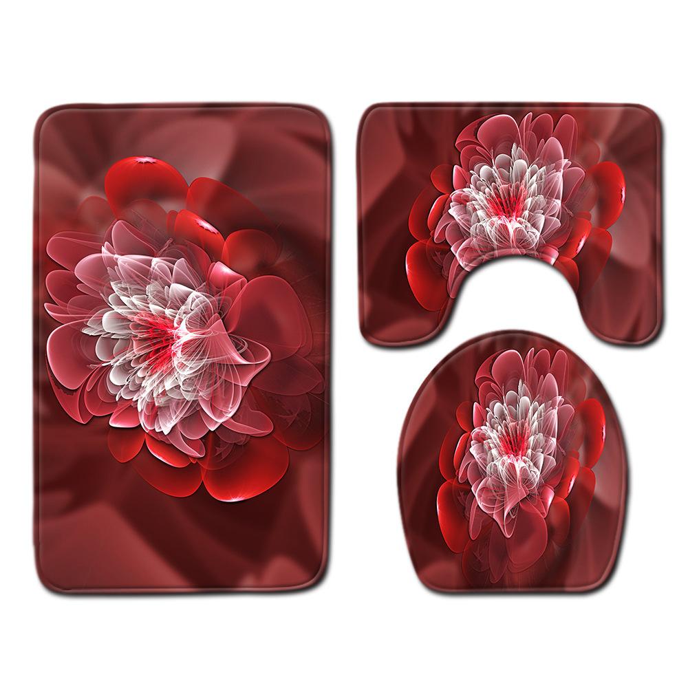 Cool Flower Pattern Bathroom Floor Mat Toilet Three-Piece Set