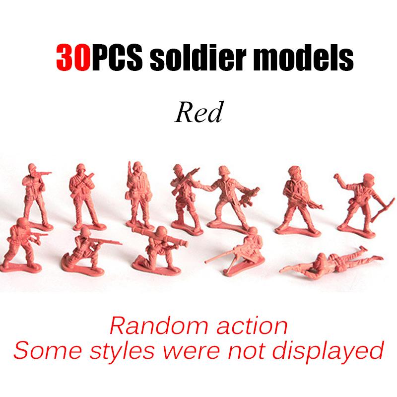 30 Stück Soldatenmodell-Ornament Mehrere Posen Plastik-Statuette Militärische Sandkasten-Spielzeugfiguren 4 Farben Verfügbar DIY-Dekoration ZYF