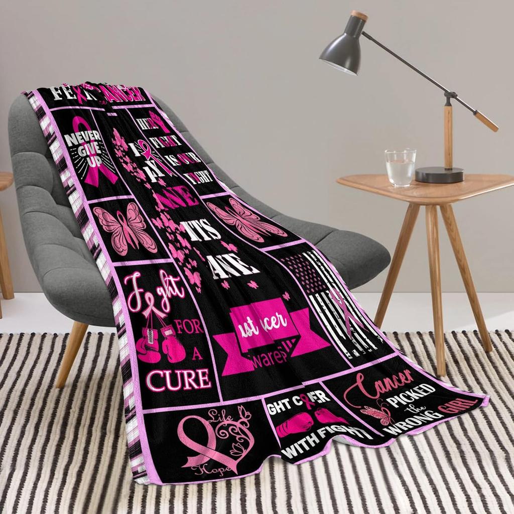 Breast Cancer Blanket for Women Breast Cancer Survivor Gifts Inspirational Gifts for Woman Blanket Get Well Soon Gift 50X60 In