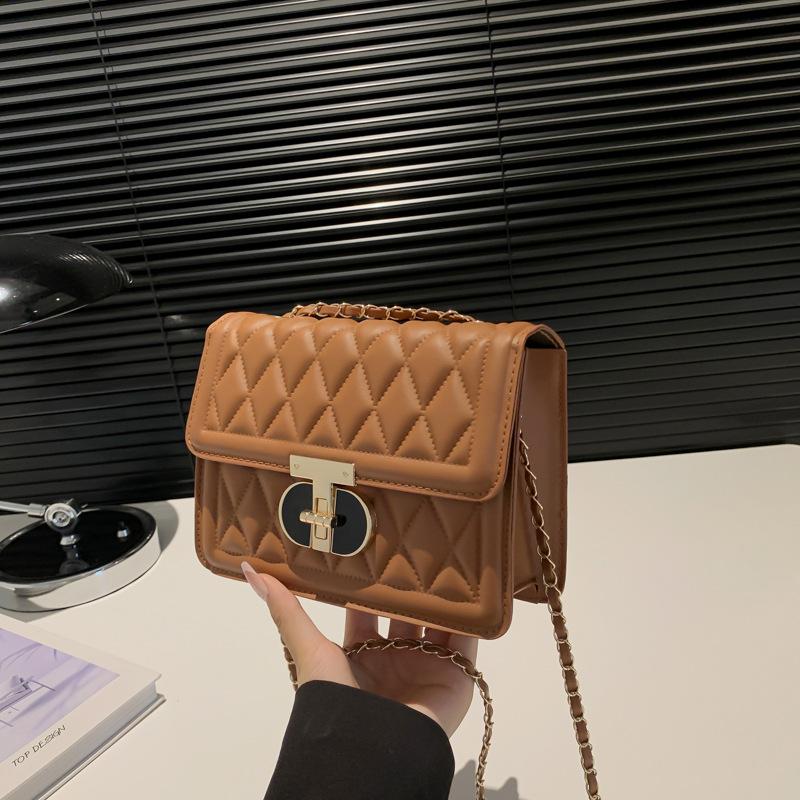 Embroidered Thread Rhombus Simple 2025 New Retro Popular Lock Chain Crossbody Shoulder Small Square Bag