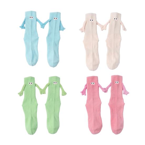 Magnetic Holding Hands Socks Fun Crew Socks with 3D Eyes Stretchy Interacting Socks for Women Men Teens Couples Friends Gifts