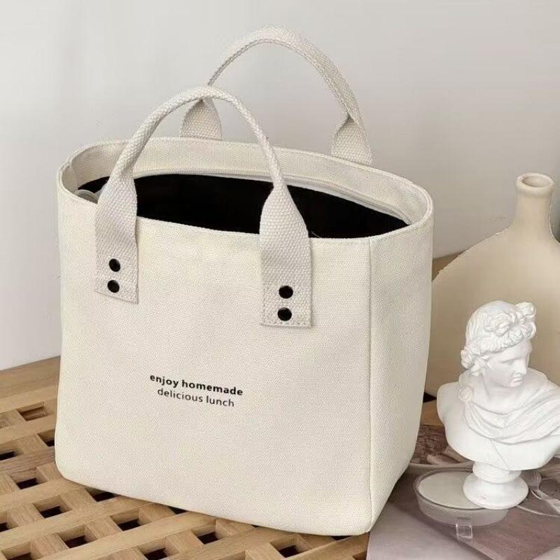 Canvas solid color handbag, Japanese-style bento, mommy, office workers, going out with food, simple and fashionable, handbag girl