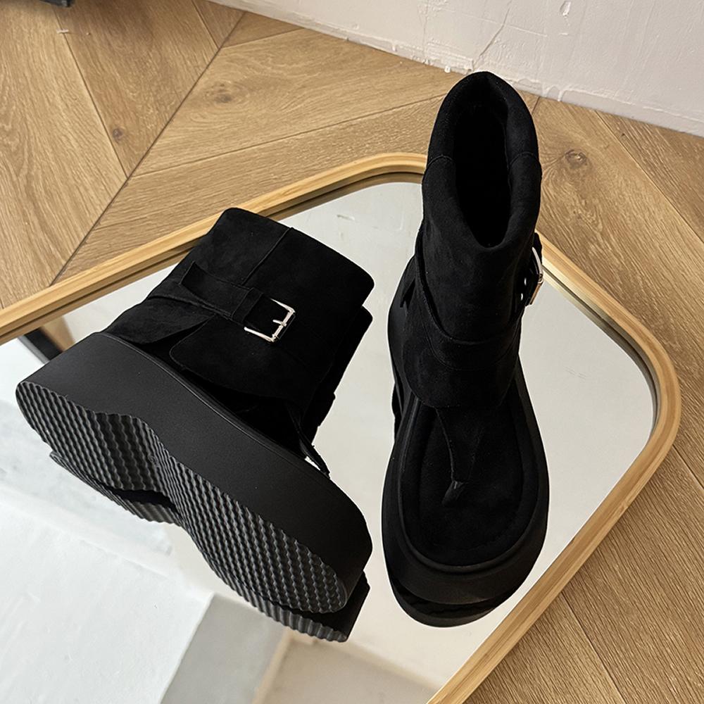Dark Gothic Hollow Sandals Women Thick Sole Metal Buckle Punk Style Spice Single Shoes Chunky Heel Platform Cross Tied Sandalias
