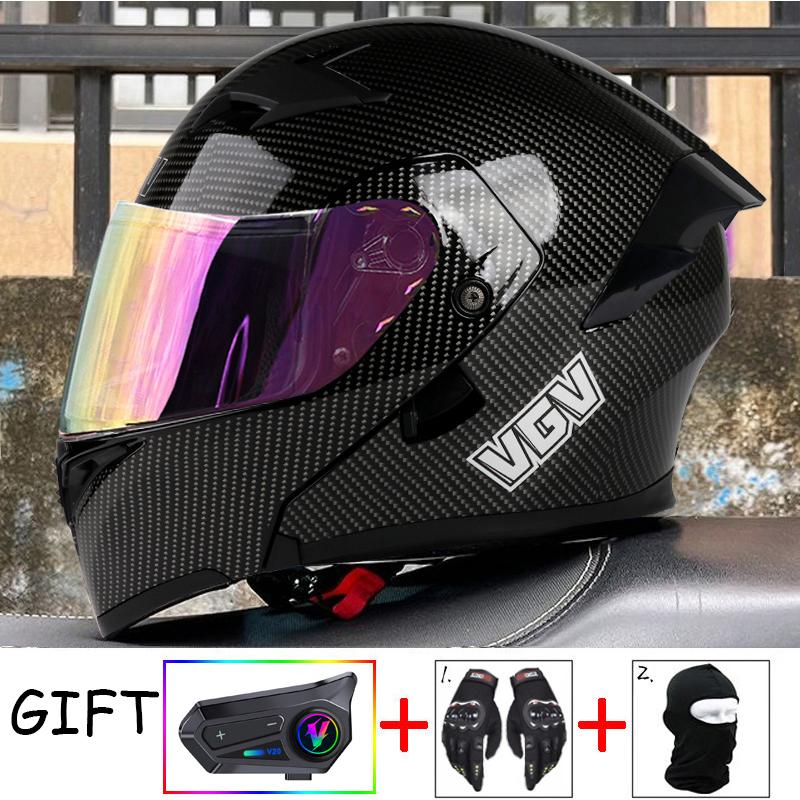 VGV Double Lens flip up helmet Openable motorcycle helmet come with wireless headset gloves headgear Value Promotional Packages