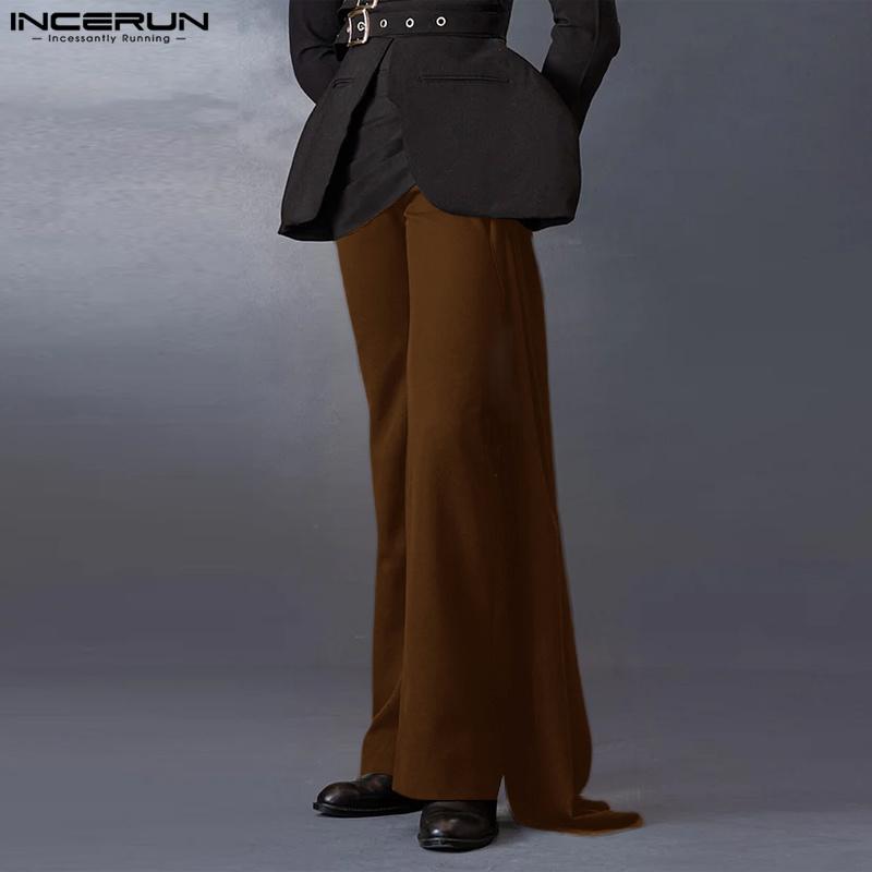 INCERUN Pánské jarní zapínací kalhoty s vysokým pasem, s obmotávacím páskem, patchworkové, ležérní, dlouhé