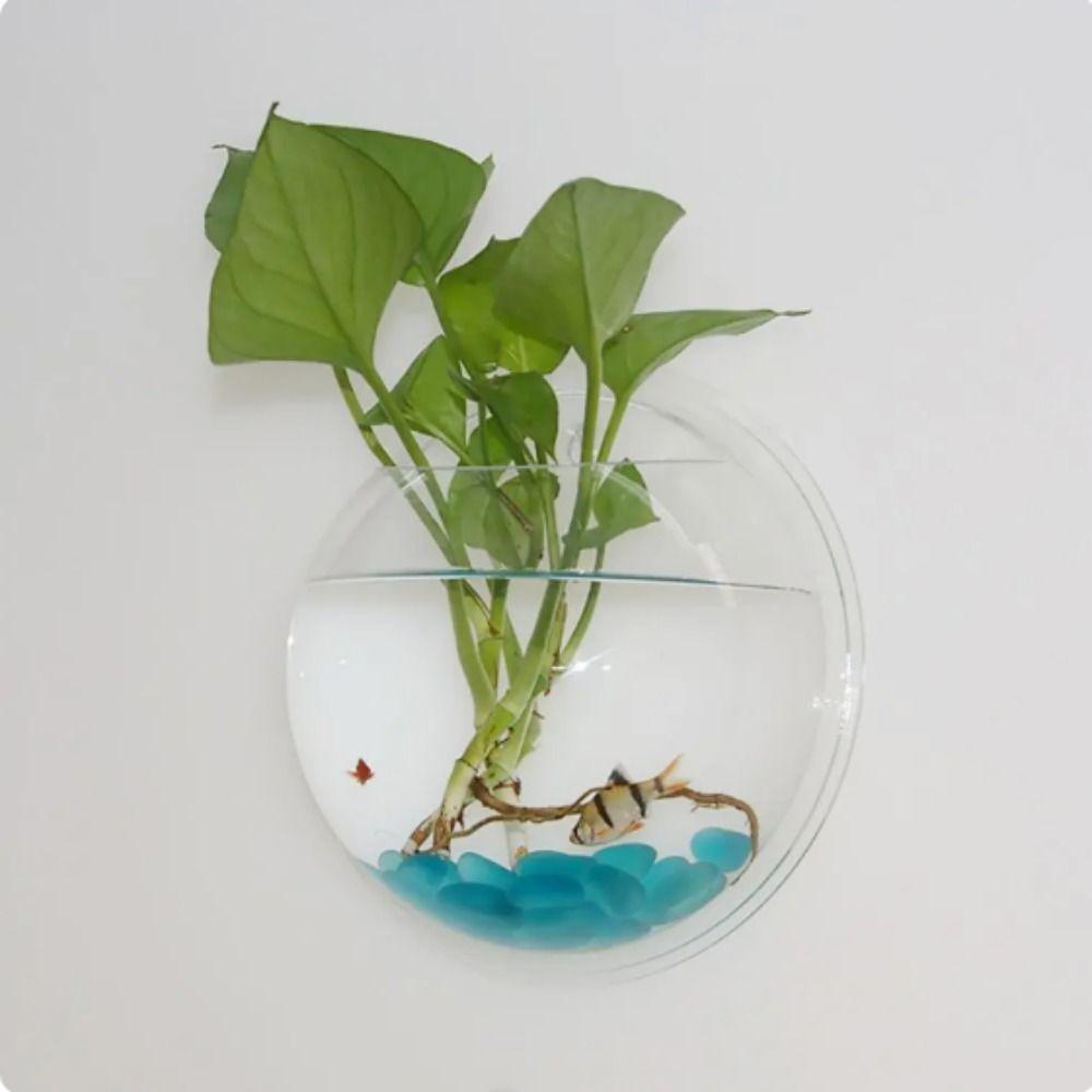 Hemisphere Shape Wall-Hanging Fish Bowl Transparent Hanging Betta Tank Office Decoration