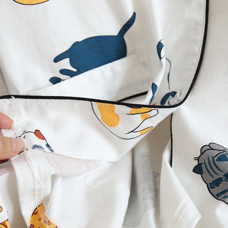 Summer Women’s Cute Japanese Cat Pajamas - Short Sleeve Cotton Cardigan & Shorts Set