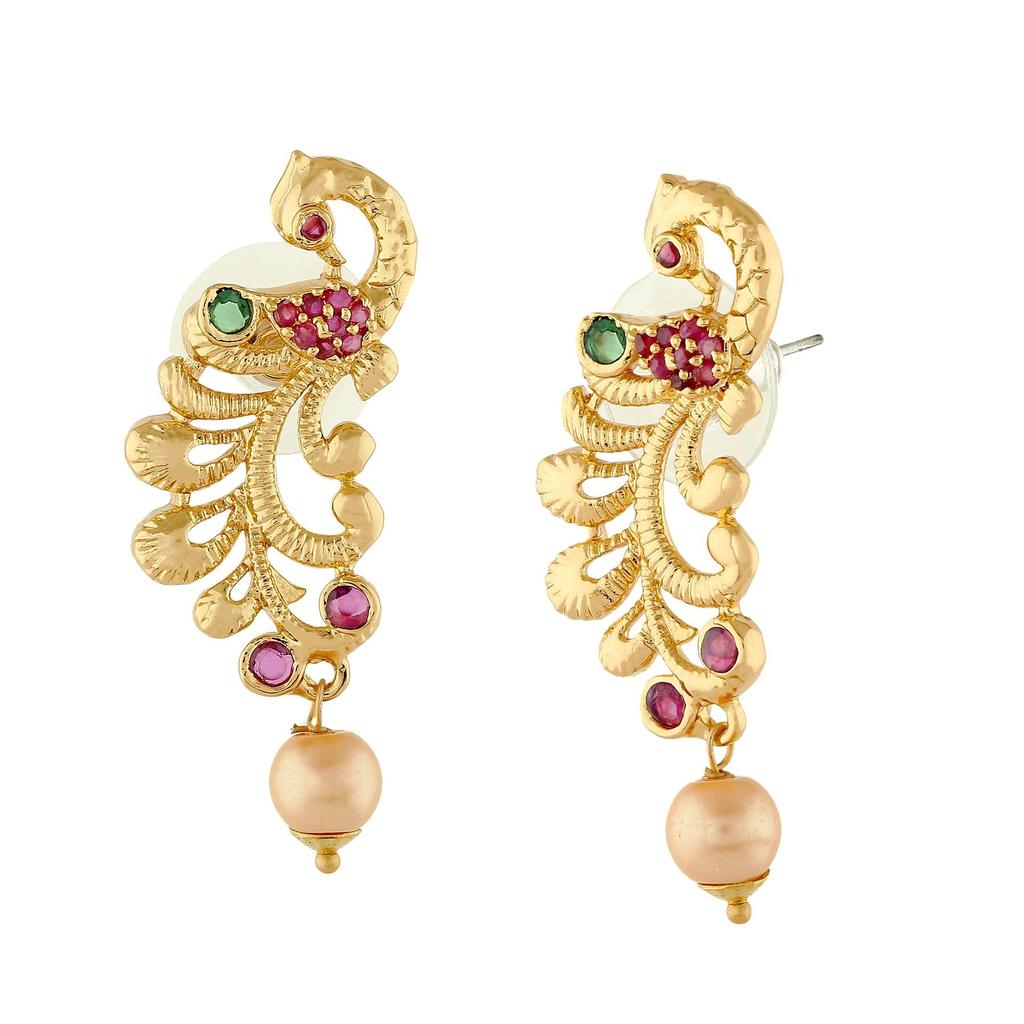 Designer Damenohrringe Estele mit vergoldeten Zirkonia Flair Pfau