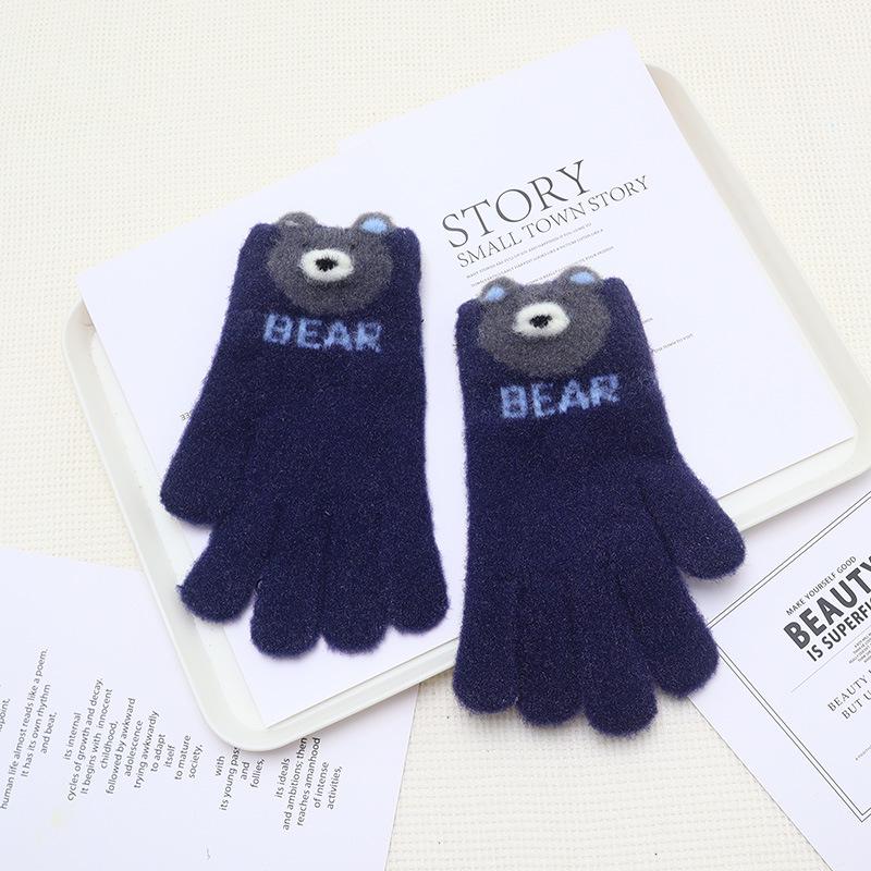 Children's Winter Warm Cartoon Gloves - Thickened, Five-Finger, Cute Rabbit & Little Bear Design, Cold-Proof for Boys & Girls