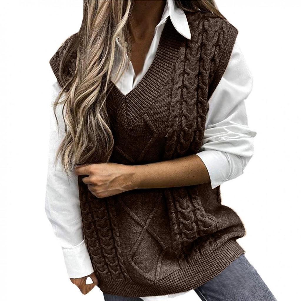 Women's Ladies Fashion Sweater Solid Color V-neck Sleeveless Dough Vest Sweater
