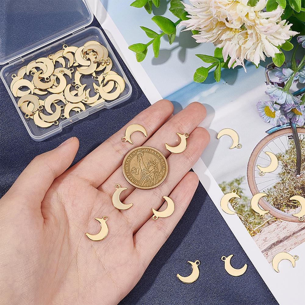 304 Stainless Steel Charms Moon Golden 15.5x11x1mm Hole: 1mm 50pcs/box