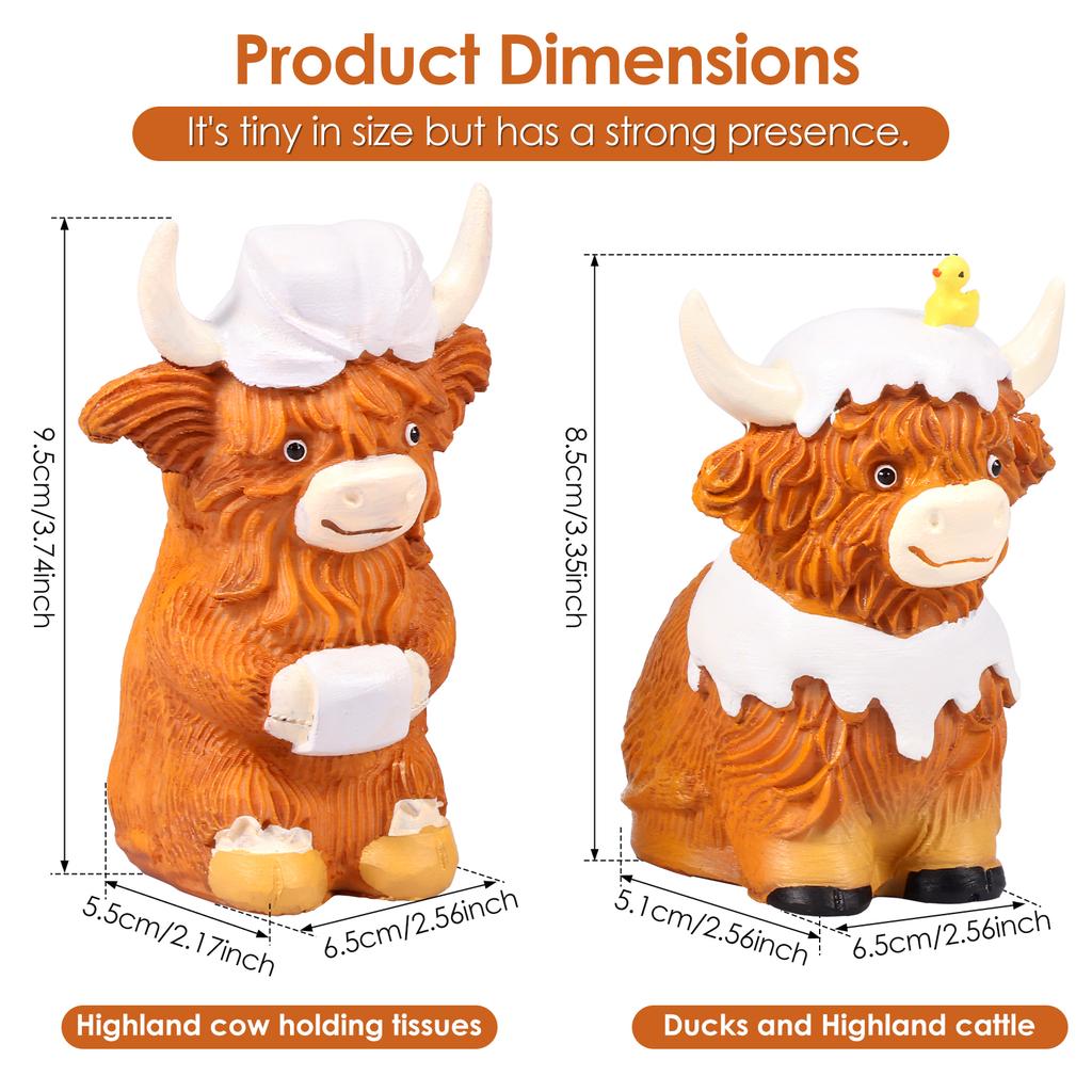 2Pcs Highland Cow Statue Home Ornament Resin Statue Ox Figurine for Home Bookshelf Office Table Decor Figurine As Birthday Gift
