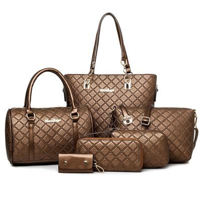 Women's Bag Embossed Rhombus Six-piece Set, One-shoulder Cross-body Handbag