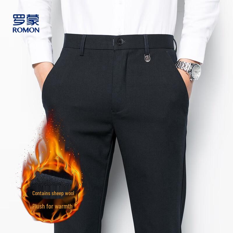 ROMON Men's Wool Blend Straight-Leg Casual Dress Pants