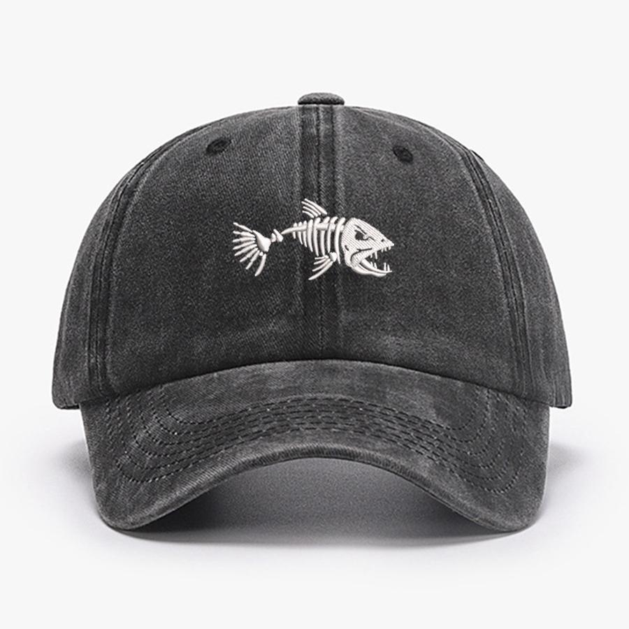 

Embroidered Skullfish Fish Bone Vintage Soft Baseball Caps Men Women Water Washed Hat Sports Fishing Summer Autumn Peaked Cap Adult (54-60cm)
