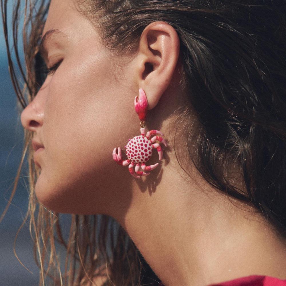 Vintage Pink Crab Ear Stud Creative Crab Claw Stud Earrings Trendy Crab Earrings  Girls