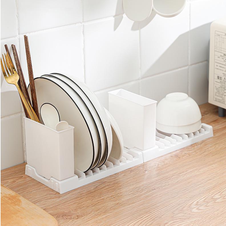 Japanese-style Foldable Bowl and Plate with Chopstick Holder and Drain Rack Storage Shelf