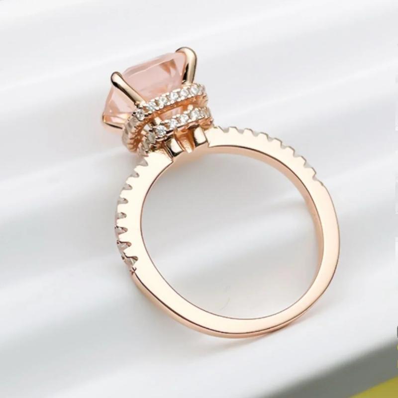 4-carat Morganite 925 Sterling Silver Ring, Light Luxury, Niche, Exquisite, High-end, Cool Style, Rose Gold Plated Diamond Ring