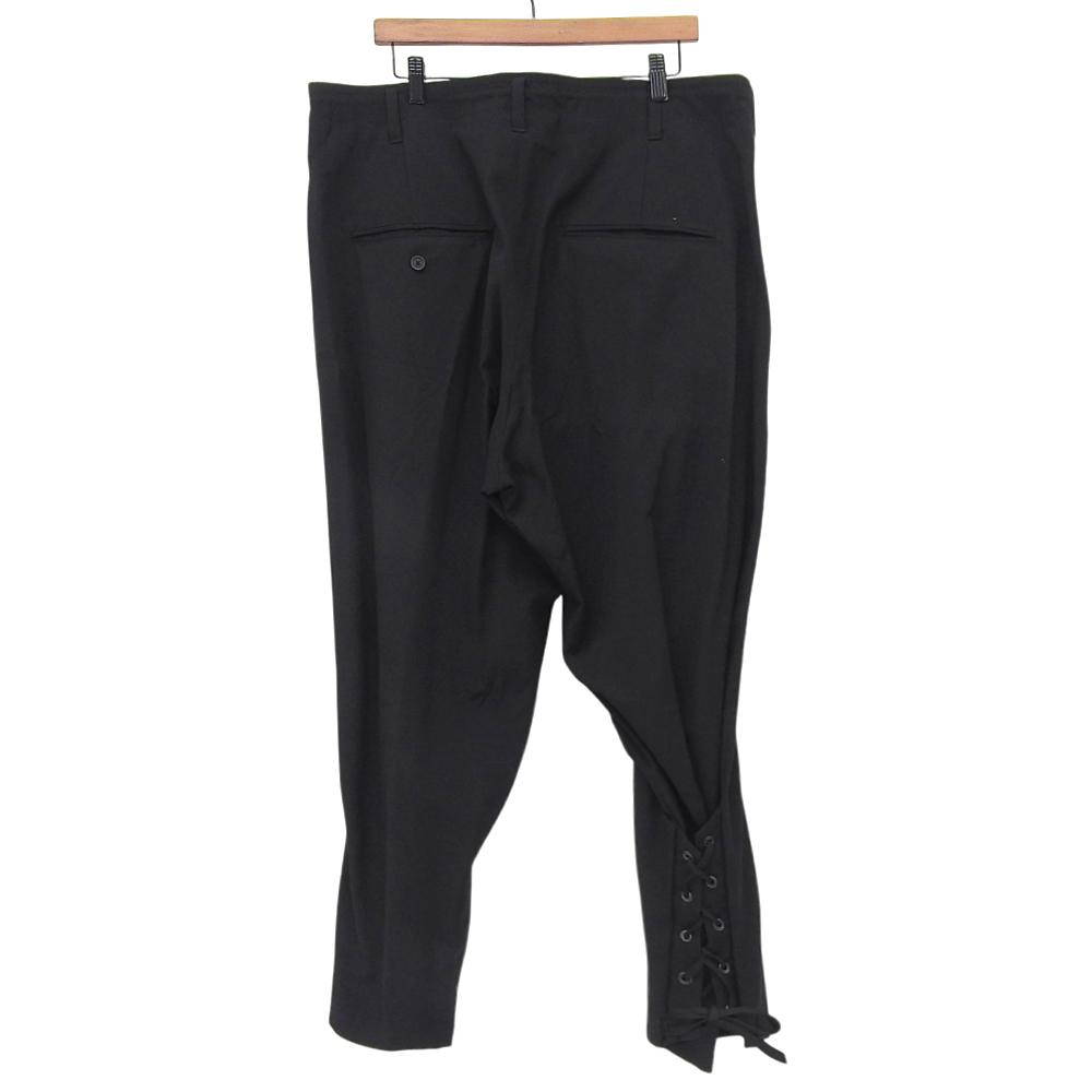 Yohji Yamamoto POUR HOMME Wool gabardine pants with lace-up front hem, black, size 2, HC-P39-100, 19AW Bottoms 2 blackUsed