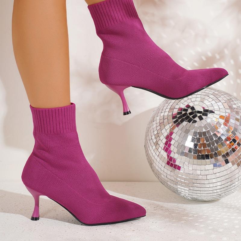 Botas de salto alto Stiletto Ankle Boots para mulheres - Sapatos confortáveis e respiráveis sem cadarço com cabedal de tecido, sola de borracha e bico fino