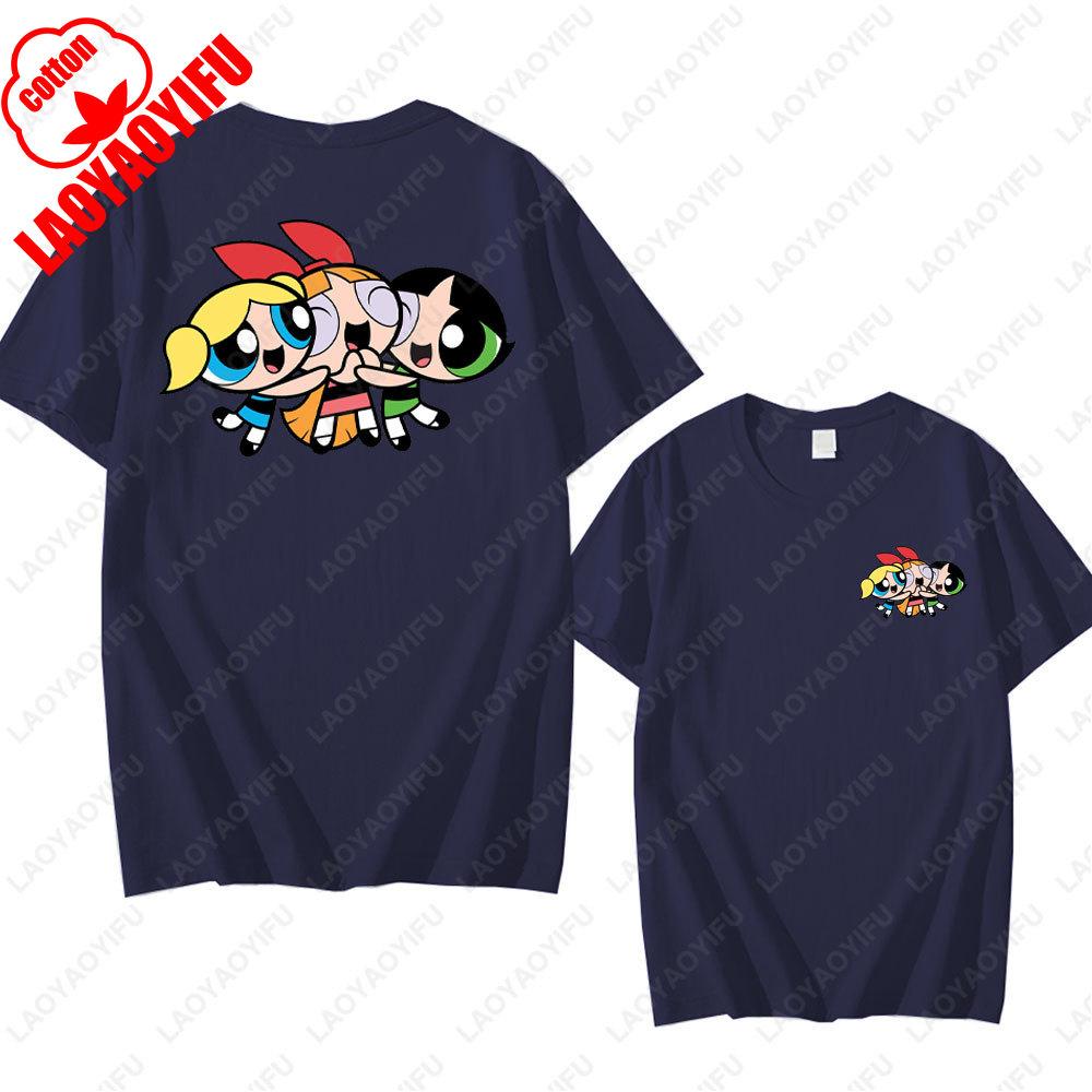 The Powerpuff Girls Anime Tshirt Trendy Kawaii Woman Clothing O Neck Summer Cotton Short Sleeve Tee Retro Trend Cool Street Tops