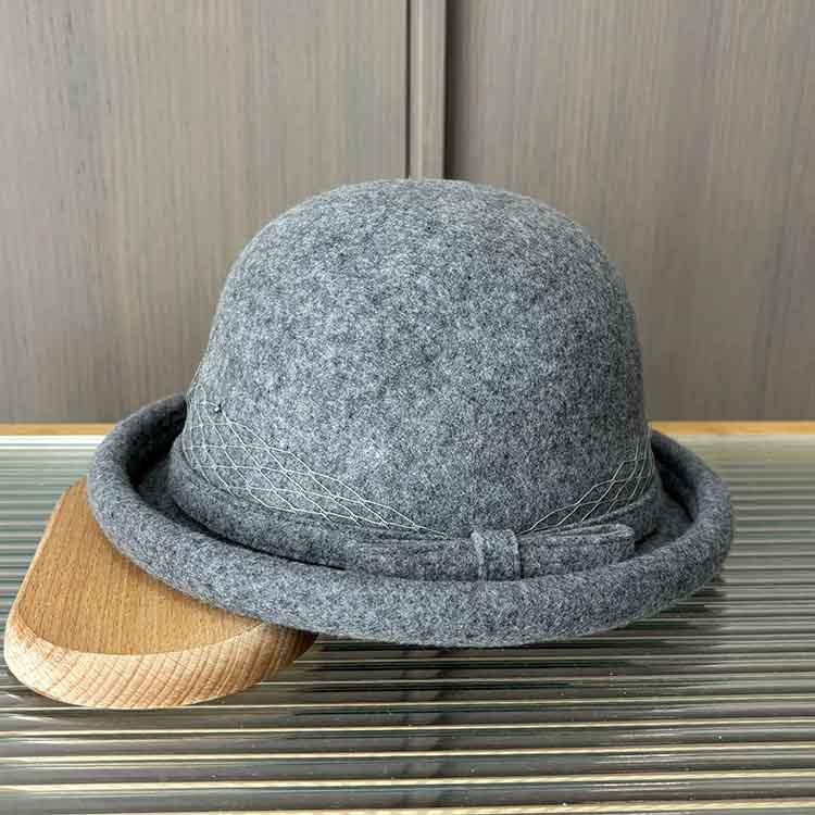 High Quality Daughter Gold Wind Curling Top Hat Women'S French Mesh Bow Basin Hat Wool Retro Warm Bucket Hat