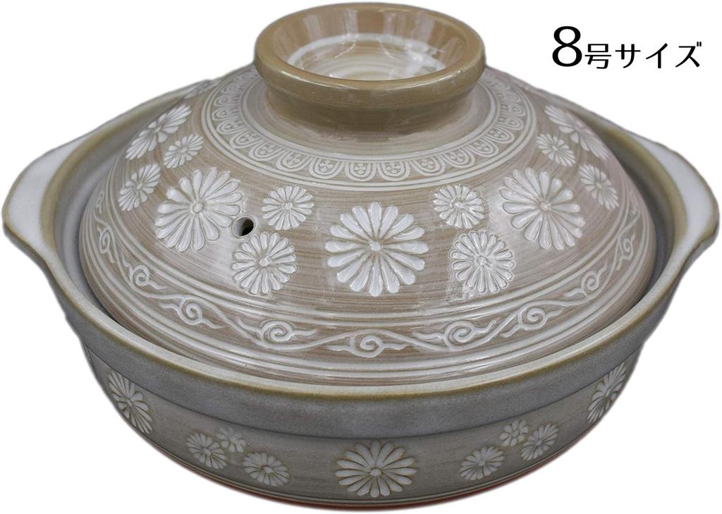 Water-repellent ceramic coated earthenware pot, made in Japan, Mishima pattern, Banko ware, Uchiyama Pottery, suitable for gas stoves and microwaves,