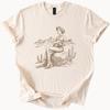 Cowgirl Playing Guitar Desert Cactus Graphic Western Country Music Mountains Art Soft Cream T Shirt Cowboy Boots Rodeo Outfit Shirt