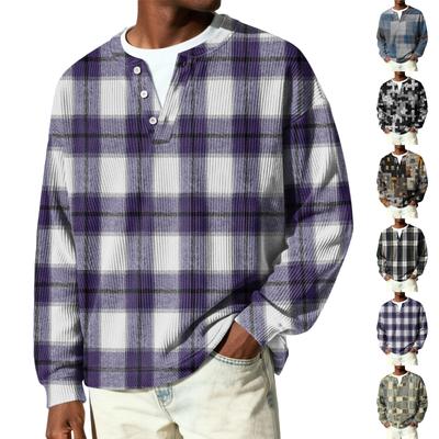 Men's Button,Down Collar Long,Sleeve Ribbed Knit Pullover