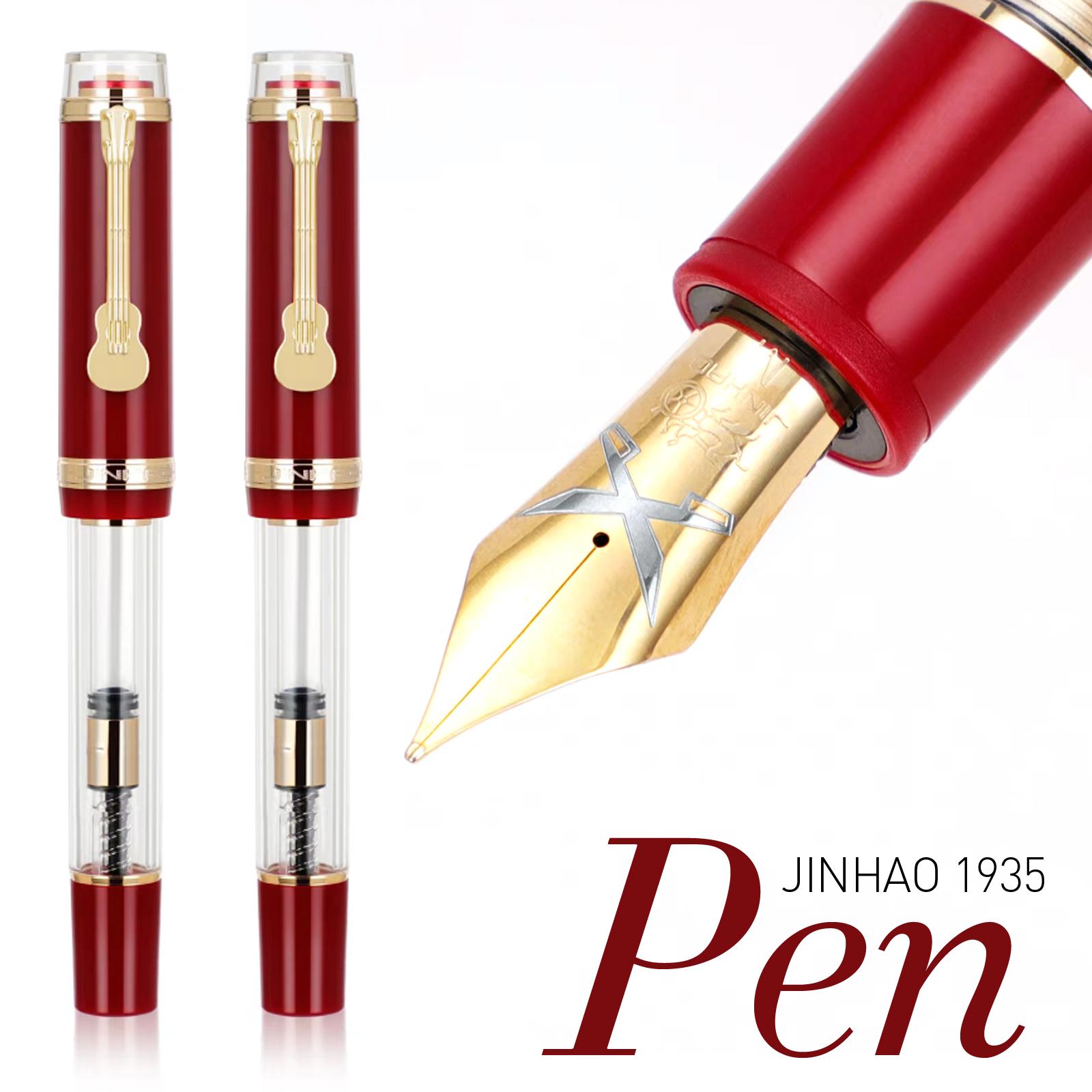 

Jinhao 1935 Tiandao Fountain Pen – Transparent Body, Golden Guitar Clip Design – F/M Nib, Green & Red Ink Pens for Office, Writing & Gift Purposes M зелений