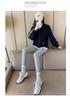 Verdickte Lammwolle Leggings für Damen, Hoher Bund, Bestickter Bund, Fleecegefüttert, Vertikale Streifen, Warme Herbst-/Winterhose.