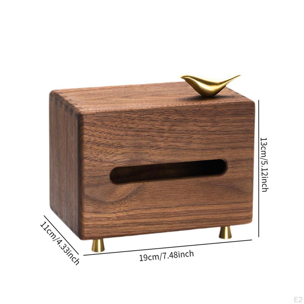Tissue Box with Copper Bird Wood Multifunctional Home Ornament Holder Paper Storage for