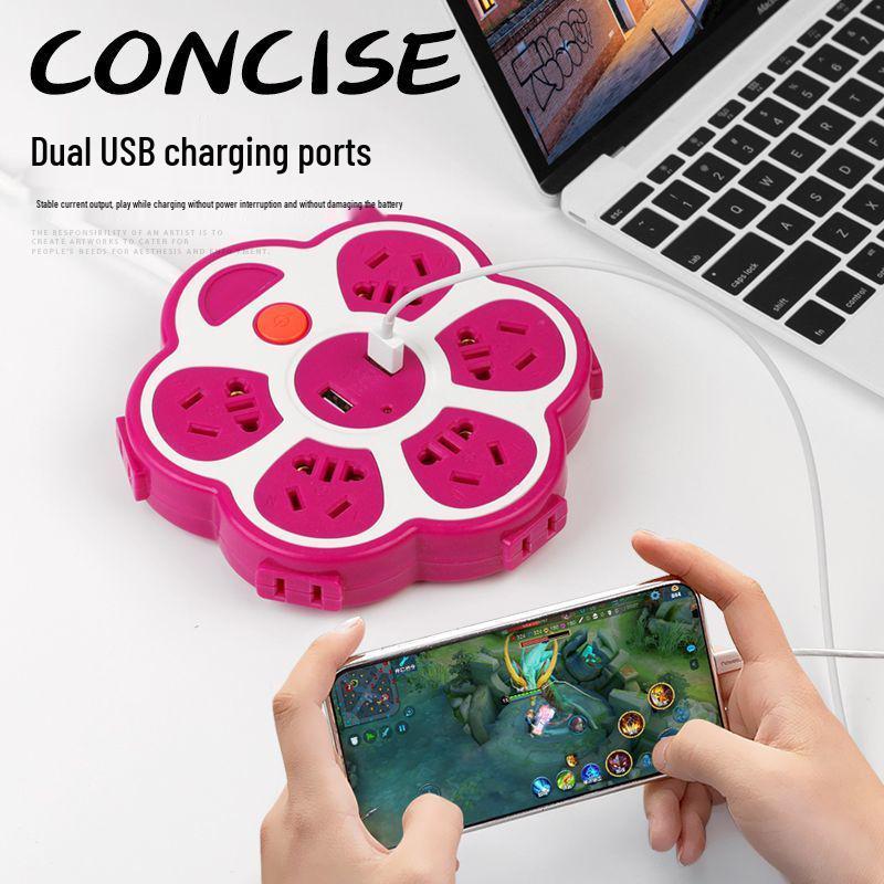 Creative USB Multi-Hole Power Strip with Anti-Leakage Socket for Dorm & Home