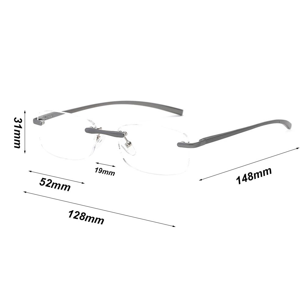 Plus Lesebrille Herren Randlose Legierungsrahmen Luxus Alterssichtige Brille Vergrößernde Alterssichtigkeit Klare Gläser +1.0 1.5 4.0