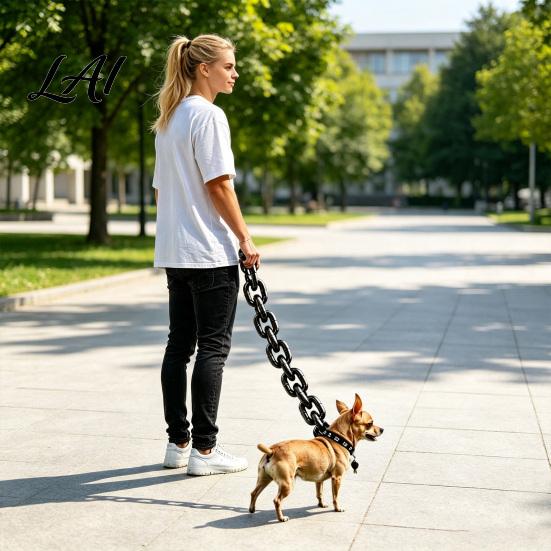 Small Pet Training Lead Big Chain Dog Leash Oversized Faux Metal Plastic Lightweight Birthday Gift for Owners Walking with Handle Puppies Cats
