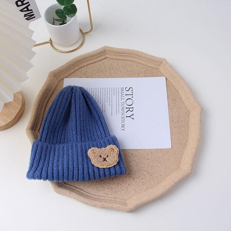 Cute Bear Winter Baby Knitted Hat Cartoon Solid Color Girls Boys Beanie Cap Korean Toddler Kid Warm Crochet Hats