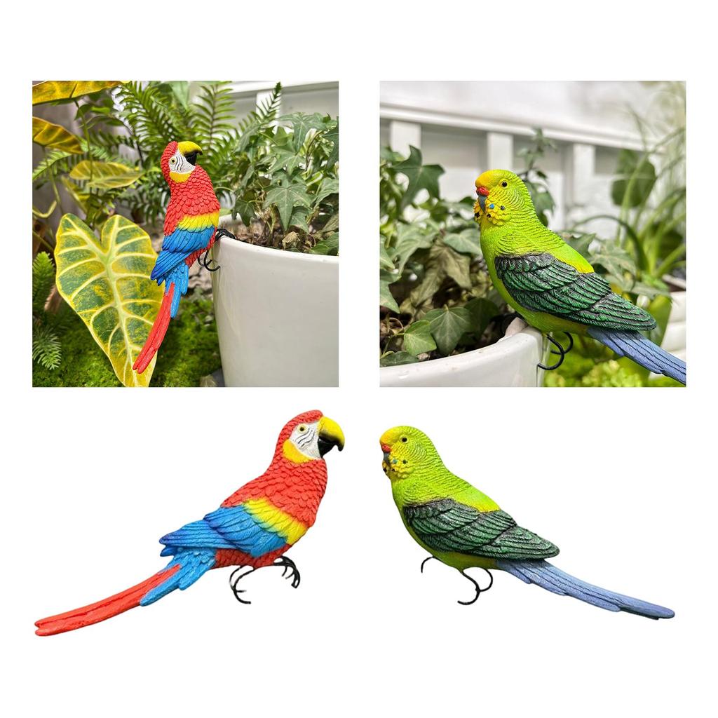 Simulation Bird Decoration Decorative Resin Versatile Art Parrot Figurine Sculpture Flower Pot Hugger for Backyard Courtyard