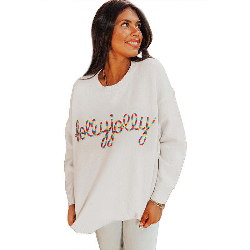2025 Winter Women's Pullover: European & American Style, Round Neck, Letter Print, Loose Long Sleeve Sweater.