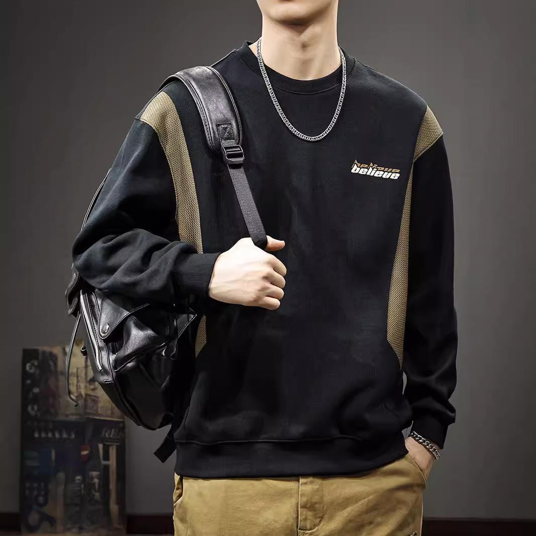 380G Heavy Splicing мужской свитер осень американский модный бренд вышитый свободный — фото 4