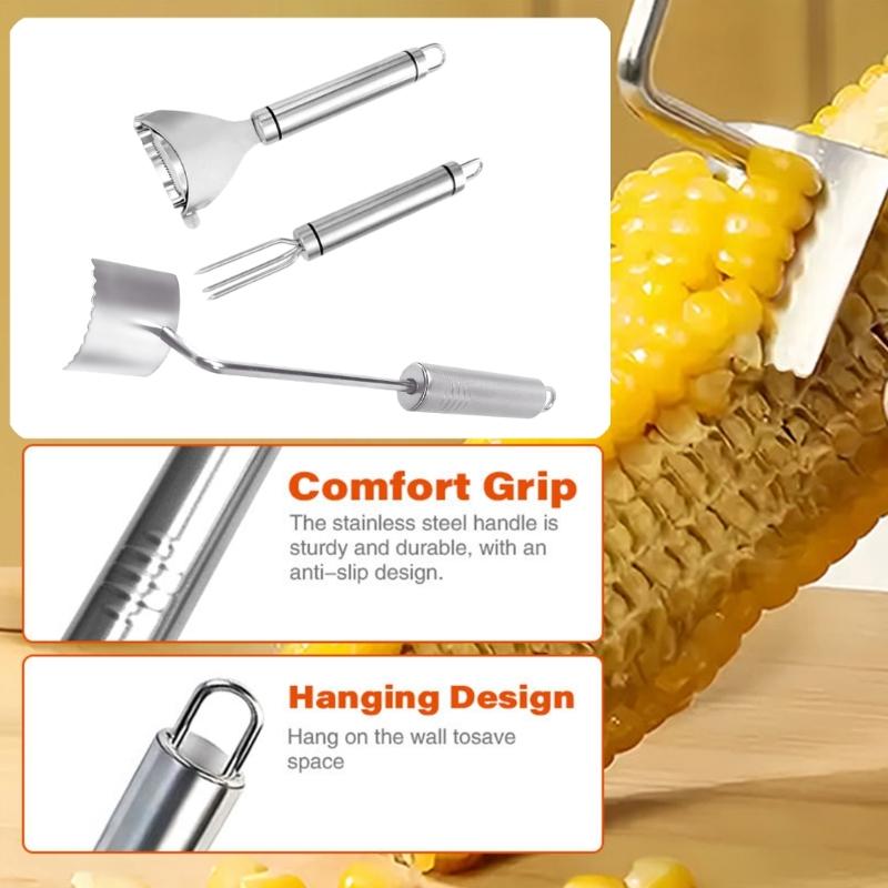 Steel Corn Peeler Sheller with Fork for Fast Corn Stripping Comfort Handle and Easy Cleaning Design Kitchen Gadget