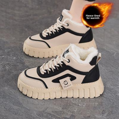 Chaussures d'hiver pour femmes avec chaussures montantes en peluche, augmentant la hauteur, épaissies, chaussures en coton chaud, bottines, chaussures de skate, chaussures pour femmes