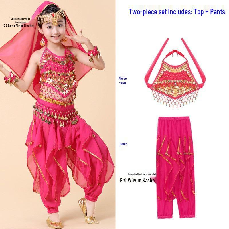 Girls Ethnic Dance Costume Set - Toddler Belly Dance & Xinjiang Performance Outfit S: 80-110 cm