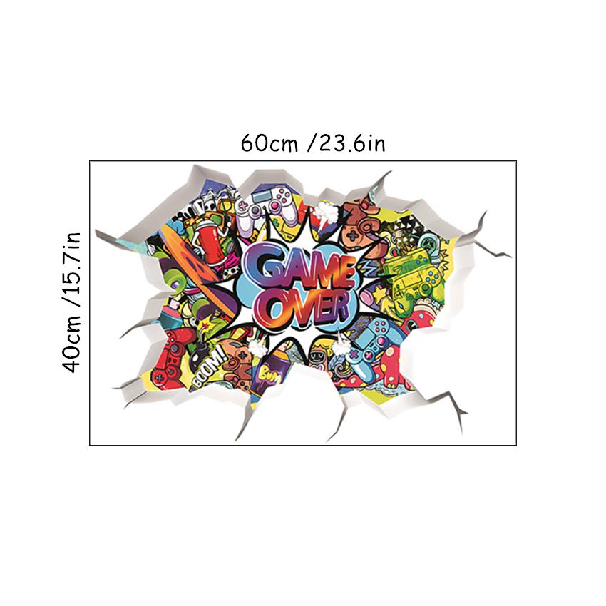 3D Kapotte Muur Gat Kunst Gamer Gamepad Vinyl Muurschildering Stickers Voor Huis Kinderkamer Jongens Slaapkamer Speelzone Decoratie Videogame Poster