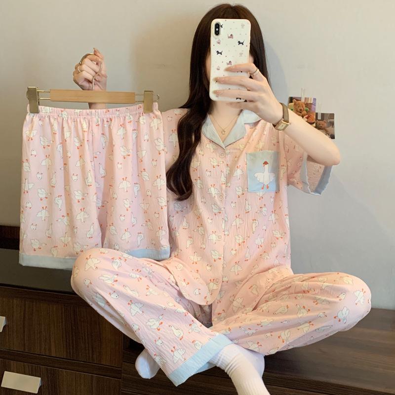Cloud Cotton Cartoon Pony Pajamas: Women's 2026 Summer Three-Piece Set, Short Sleeve, Fun & Cute Homewear