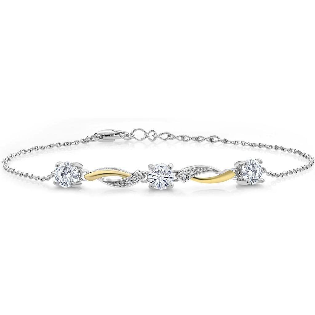 Gem Stone King 1.54 Cttw Round Lab Grown Diamond 925 Silver and 10K Yellow Gold 7 Inch Tennis Bracelet For Women | E-F Color | VS Clarity | With 1