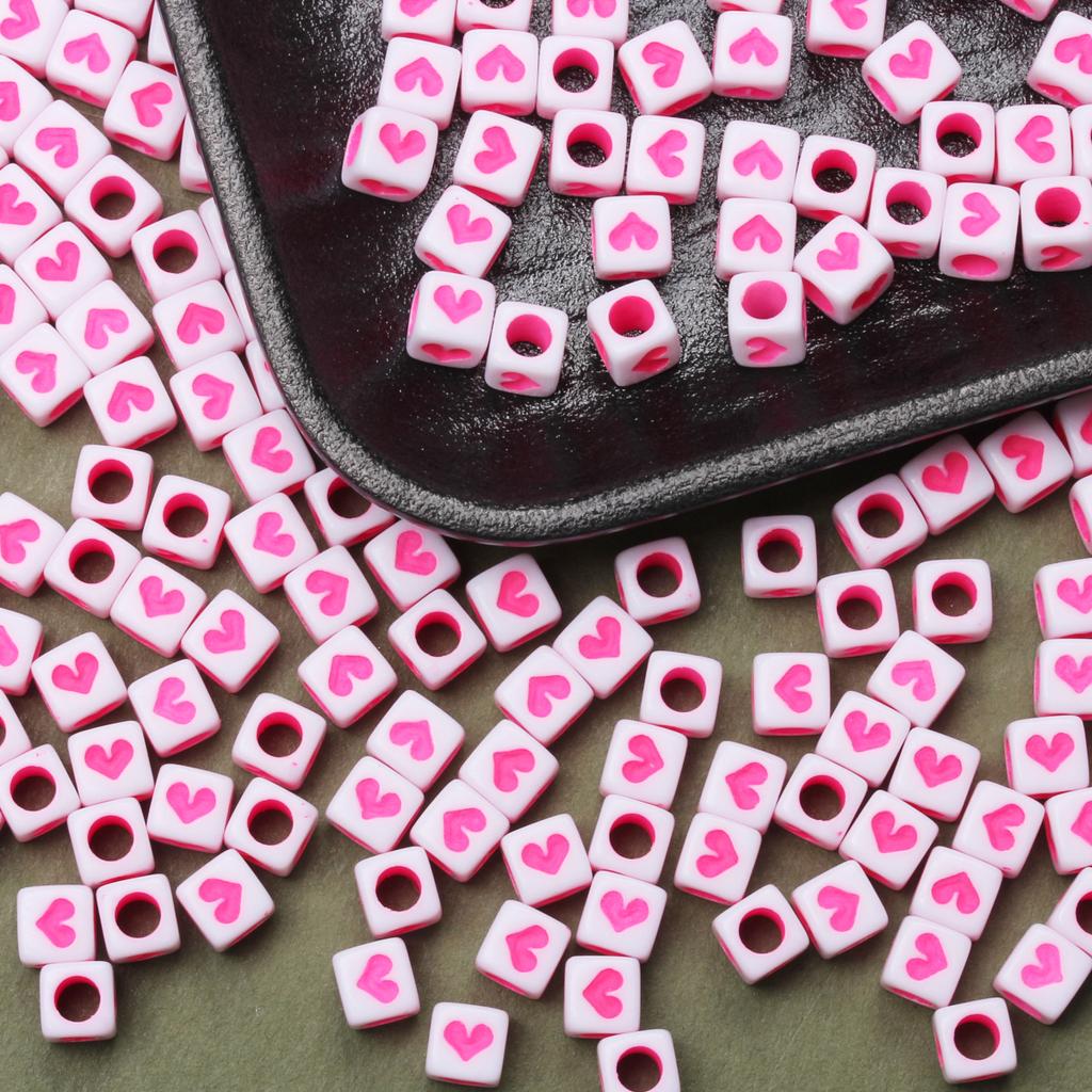 Home Party Supplies 80Pcs Heart Square Shape Loose Beads For Jewelry Making DIY Bracelet Necklace Accessories 6mm Cubic Beads Acrylic
